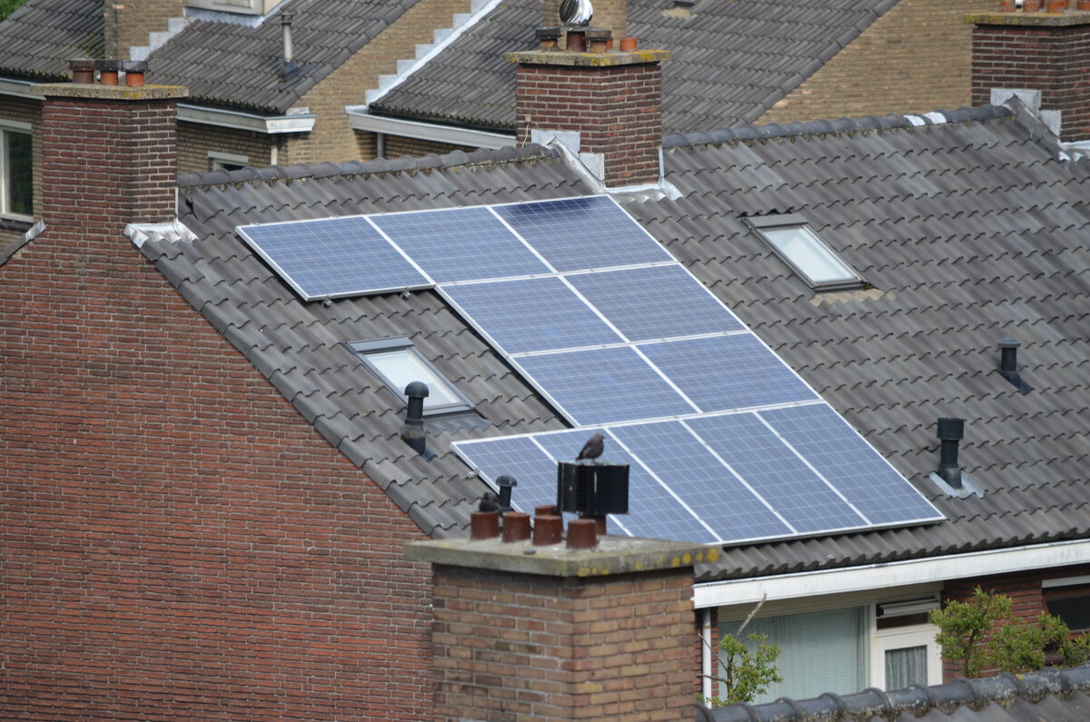 Residential rooftop with a solar panel array